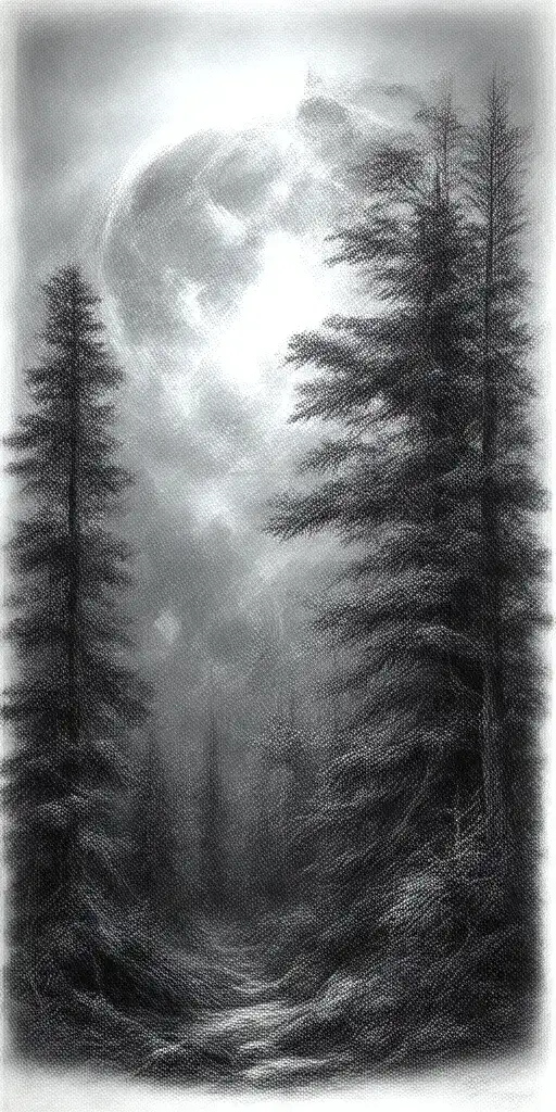 Massive Forest Landscape With Huge Moon In The Background