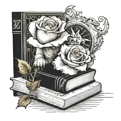 White Rose With Teddy And A Book Stood Up