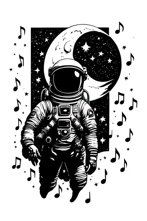Galaxy Filled With Stars Forming Musical Notes Around A Moon Above A Astronaut
