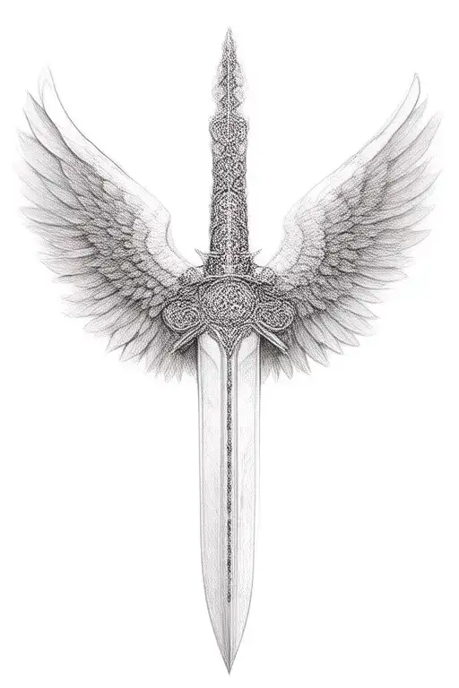 St Michael Sword One Angel Wing