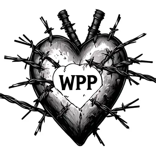 Heart With The Name Wpp Written And A Walking Pad Inside Surrounded By Barbed Wire
