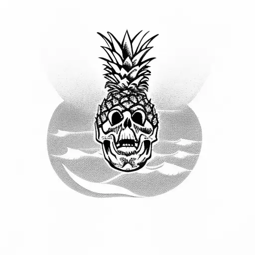 Skull And Pineapple With Some Sort Of Ocean Or Shark