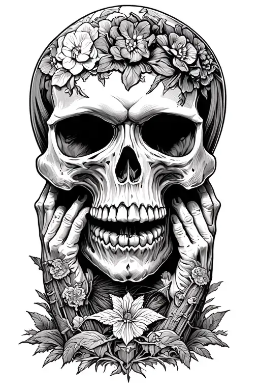 Hear No Evil Speak No Evil See No Evil Skull Half With Cemetary In Backround