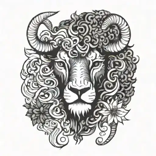 Leo Zodiac Sign Split In Half With A Black Sheep Head