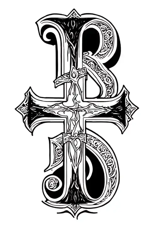 R13 Tattoo With A Christian Cross In Between The Letter R And The Number 13