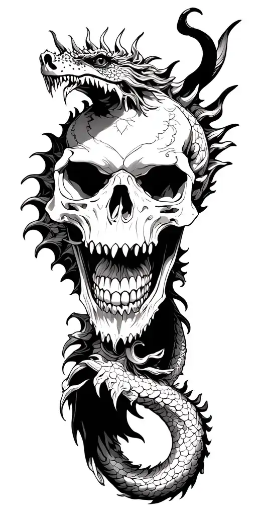 Western Dragon Holding Skull With Baroque Carvings