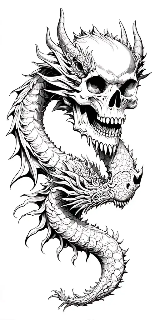 Western Dragon Holding Skull With Baroque Carvings