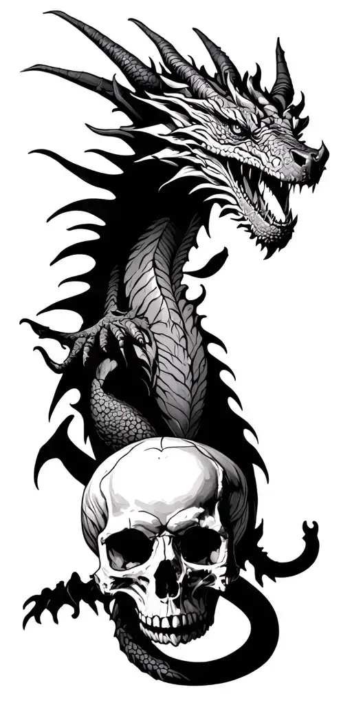 Western 4 Legged Dragon Holding Skull With Baroque Carvings