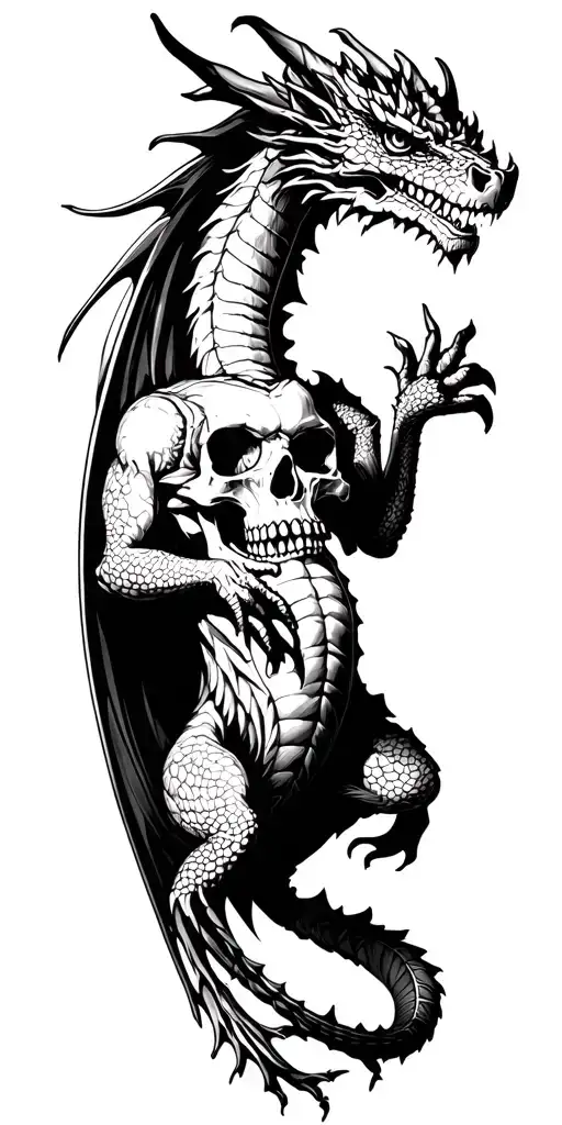 Western 4 Legged Dragon Holding Skull