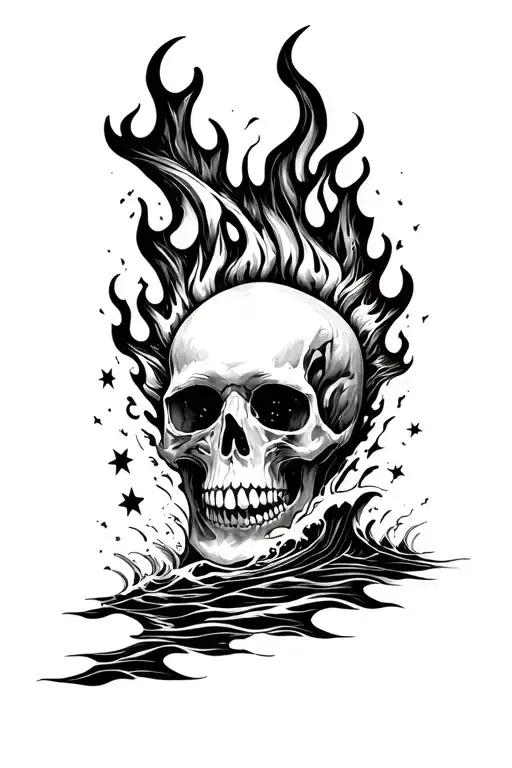 Skull Fire Stars Ocean Spiked