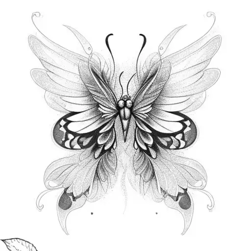 A Blackwork Tattoo Of A Sunflower With Intricate Butterfly Wings