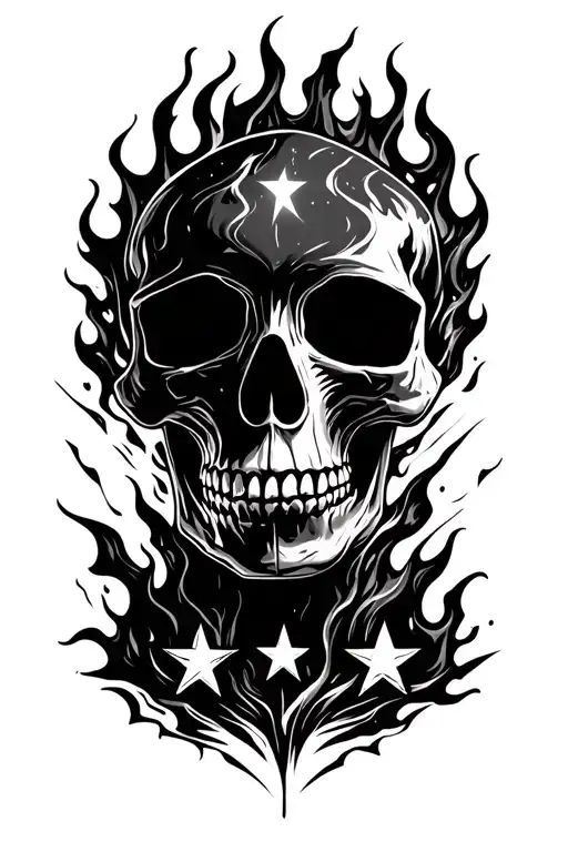 A Skull On Fire With Stars As Flames Symbolizing Growth