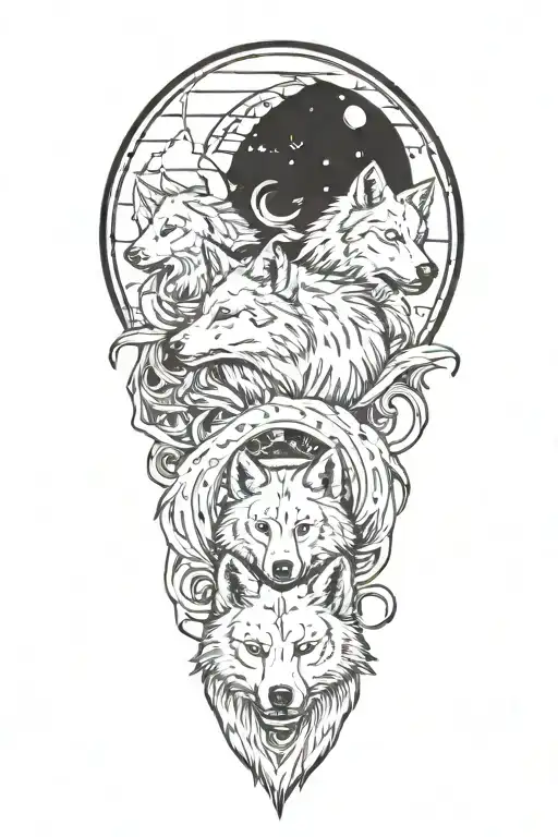 Wolf Pack With Scorpio And Pisces Zodiac Signs Incorporated