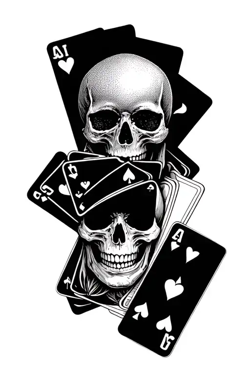 Skull And Cards In One Hand