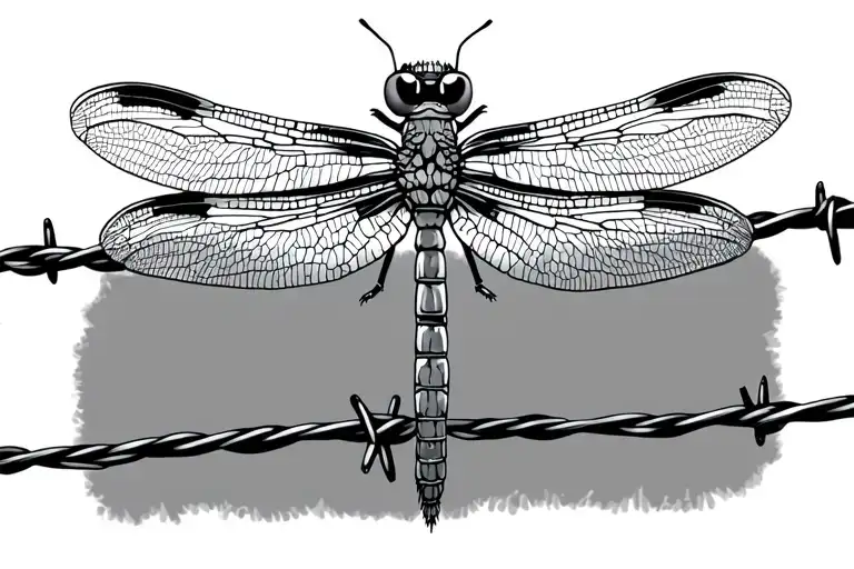 Dragonfly Sitting On Barbed Wire