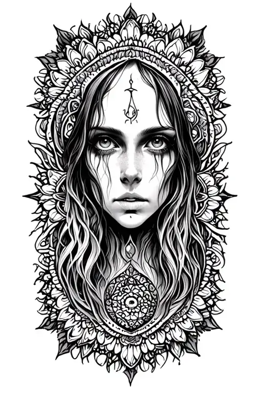 Witch Inspired Tattoo With A Sort Of Mandala Pattern Form Without Being A Mandala