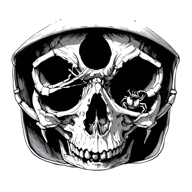 Forward Facing Skull With Crab Crawling Out Of Eye Socket