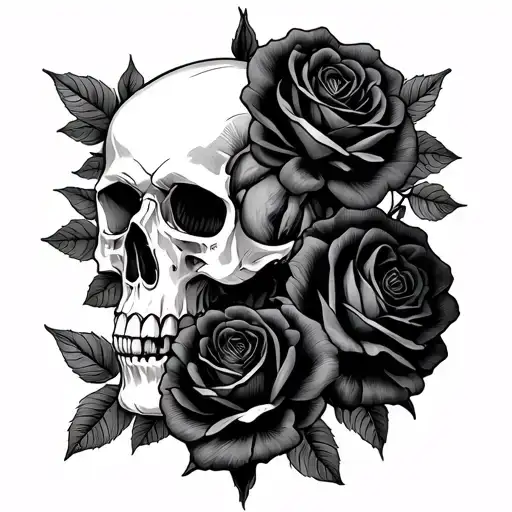 Skull And Roses Intertwined