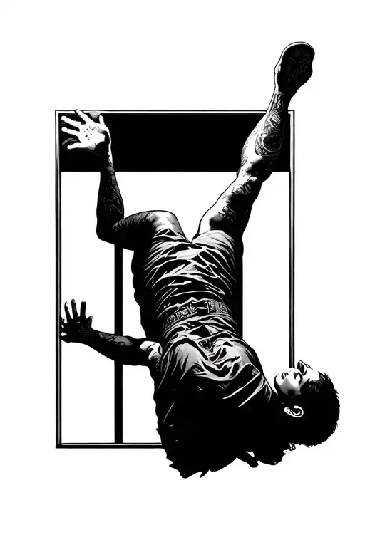 Man Falling From A Fully Black Rectangle Frame