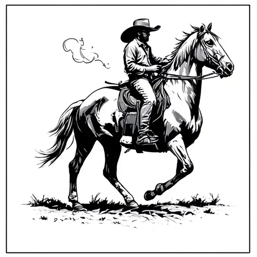 Cowboy Riding An Exhausted Horse While Smoking Cigarette