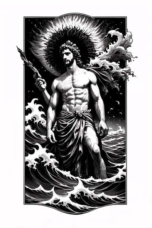 Greek God Posidon Above The Ocean Waves