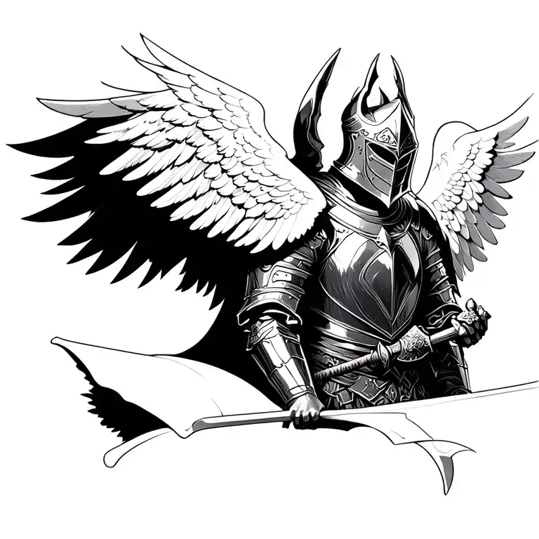 Knight With Medieval Armor With White Angel Wings