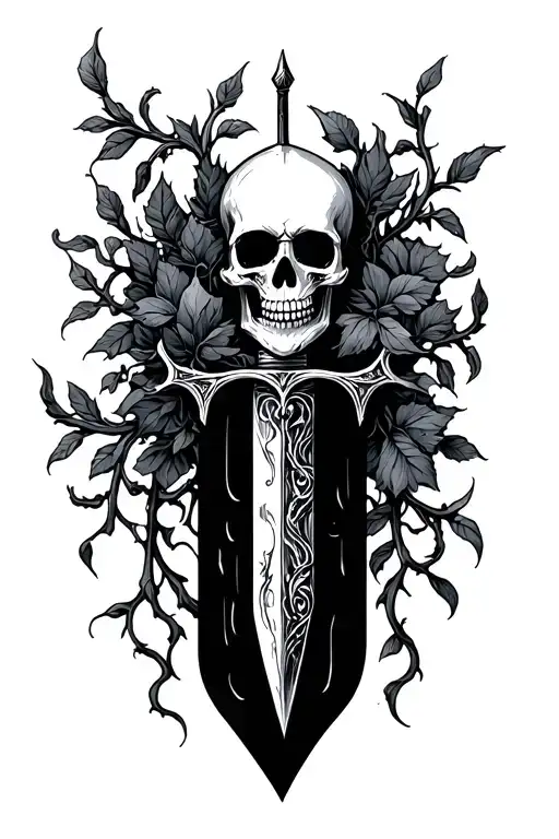 Dark Dagger With Vines And Skull Inside