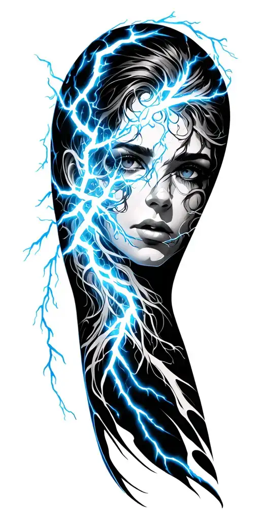 Blackout Sleeve With Blue Lightning Tattoo idea