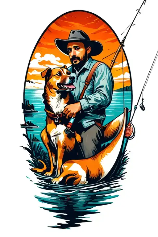 Man And Dog Fishing