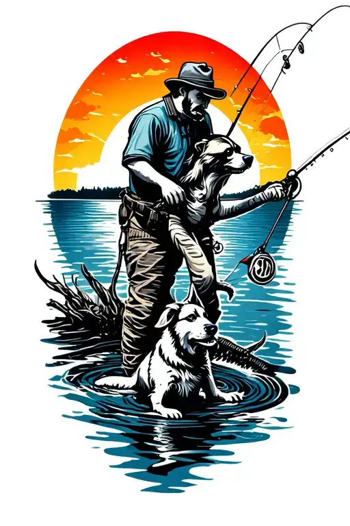 Man And Dog Fishing