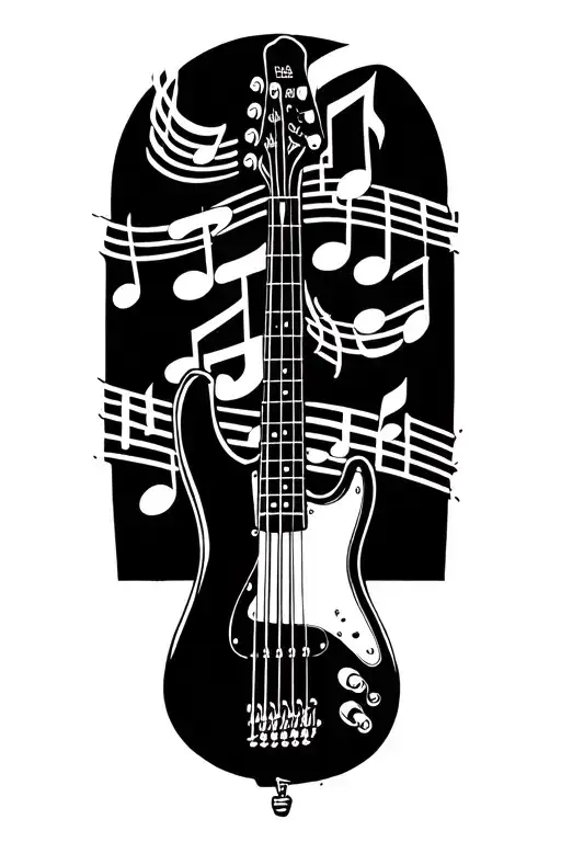 Fims And Musical Notes With Bass Guitar
