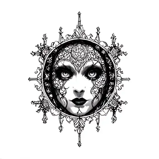 Creepy Gothic Cathedral Stained Glass And Face