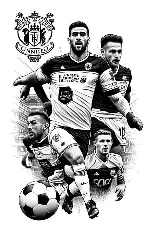 A Sleeve Tattoo Featuring Iconic Moments From Leeds United History Intertwined With Football Imagery