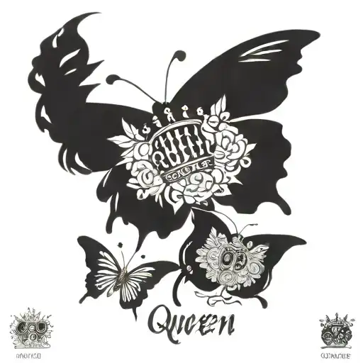 Butterflies With A Crown Surrounded The Word Queen Below