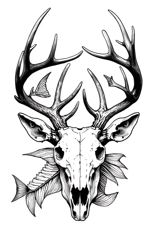 Deer And Elk Skull And Antlers And Fish Skeletons