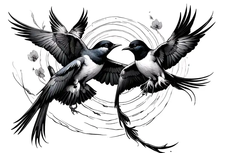 Birds Floating Up In The Sketch Spiral