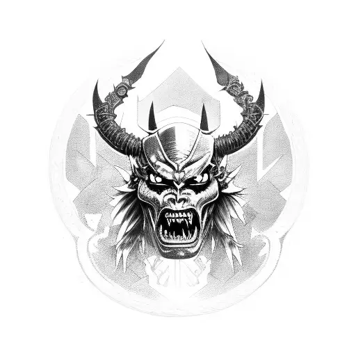 Demon Warrior With Intricate Logistics-themed Armor