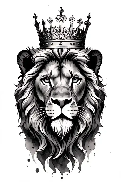 Crowned Lion Head With Watercolor