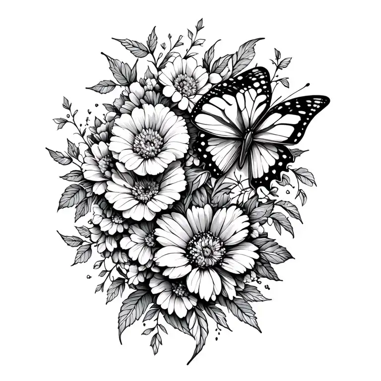 Flowers And Butterflies Intertwined