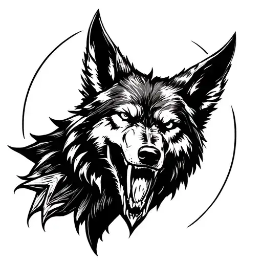 Snarling Wolf Face In Valknut Symbol