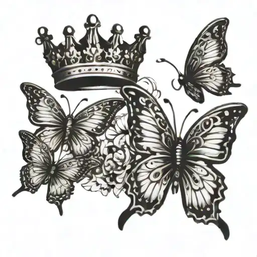 Butterflies With A Crown Surrounded The Word Queen