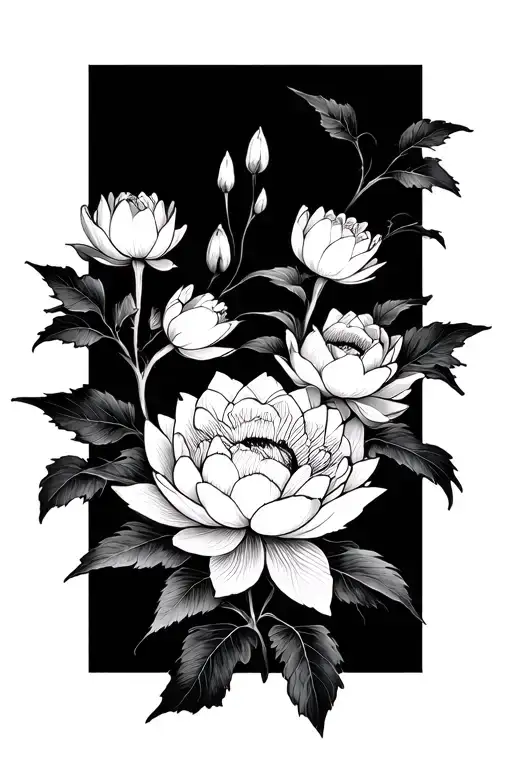 Peonies And Lotuses With Branches