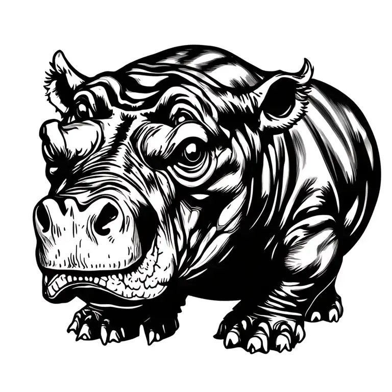 Hippo With Part Of The Exposed Cranio