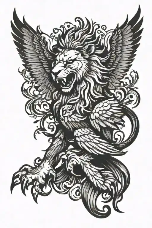 Lion And Eagle Flying