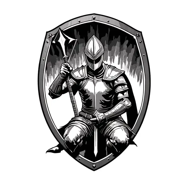 Knight Kneeling Behind Kite Shield
