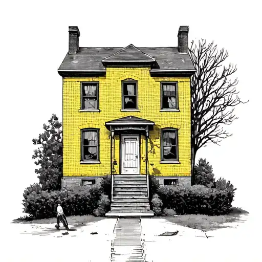 Yellow Brick House With Walker By The Front Door