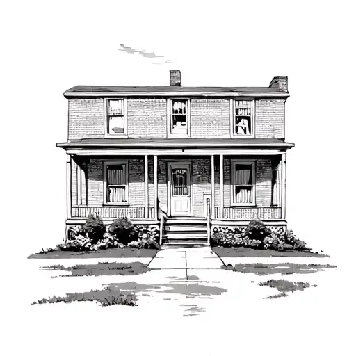 Yellow Brick House With Elderly Walker In The Front Porch