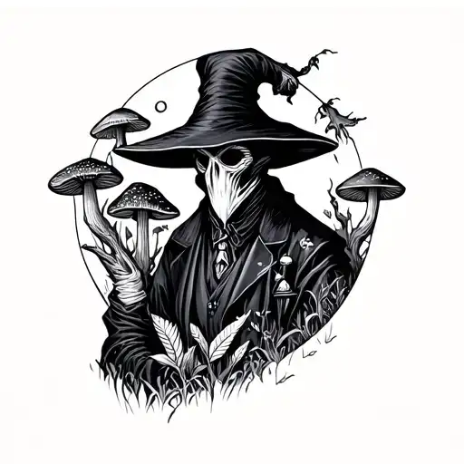 Plague Doctor With Mushroom Forest