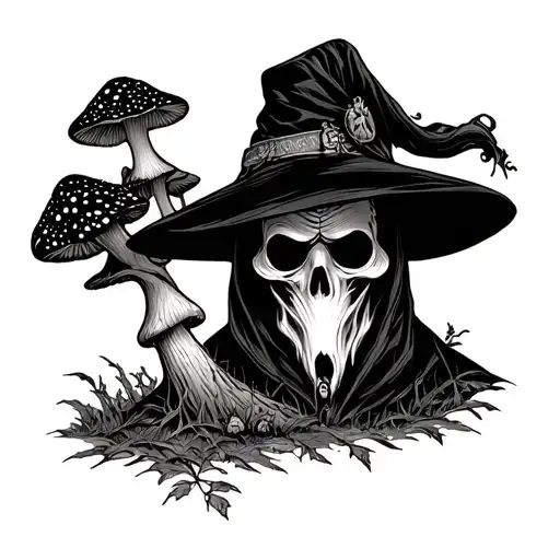 Plague Doctor With Mushroom Forest