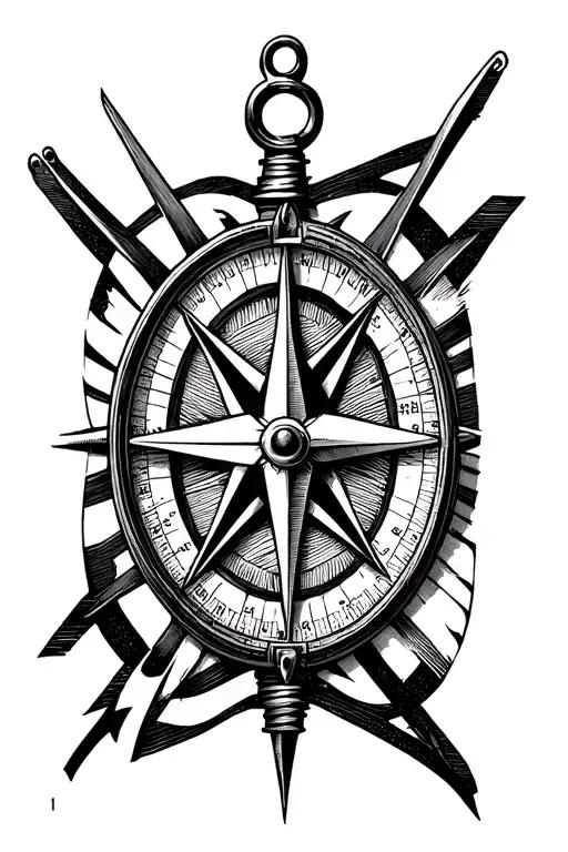Nautical Compass With Black Stripes And Strokes Without Patterns